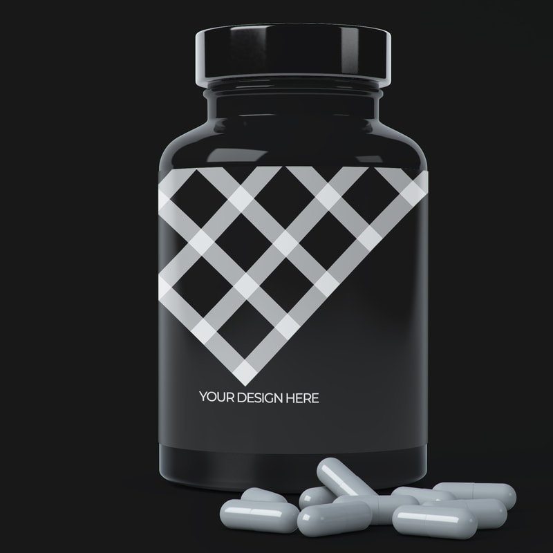 supplement bottle mockup with pills